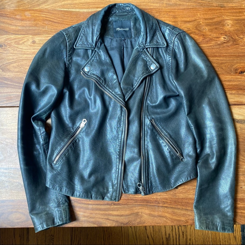 Madewell Washed Leather Motorcycle Jacket (Black)